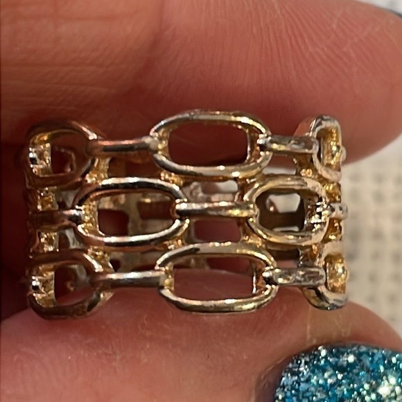 💐5/25 silver wide open honeycomb chain thick statement band ring - Picture 2 of 6